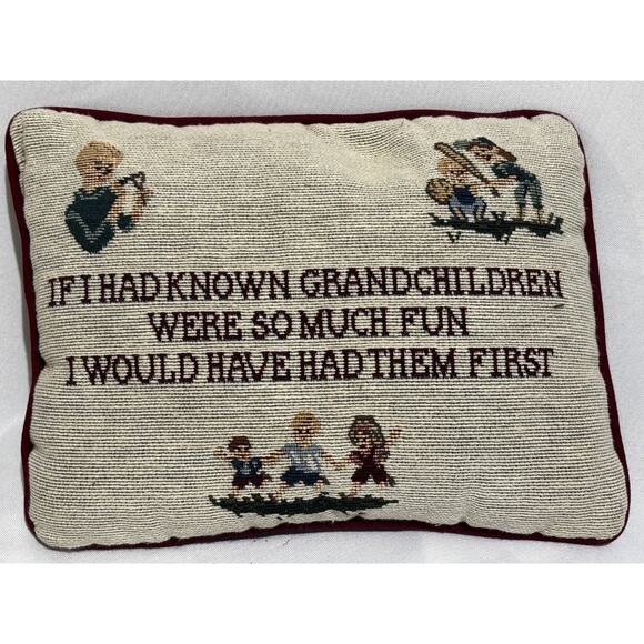 Vintage Grandchildren Needlepoint tapestry Pillow 12 x 9 In. Funny cute love - Picture 1 of 8